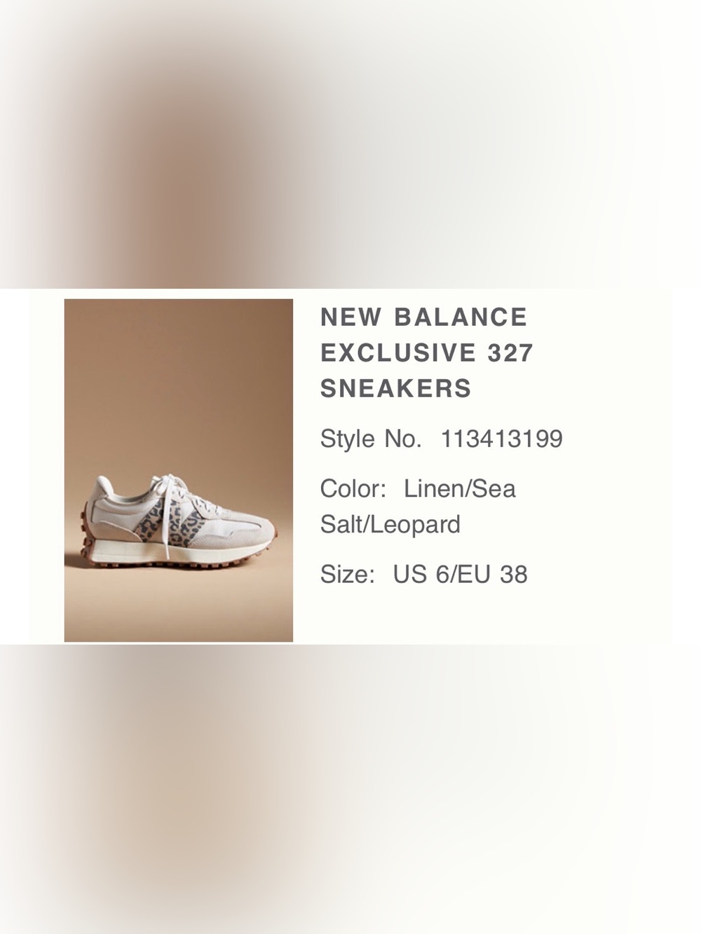327 New Balance Women’s Linen and Salt Leopard Accent Sneakers